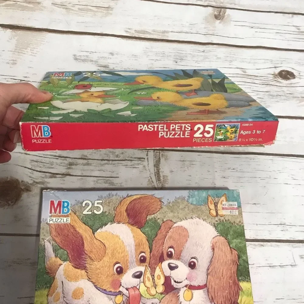 Vintage Pastel Pets Puzzles Ducks‎ Puppies Milton Bradley
